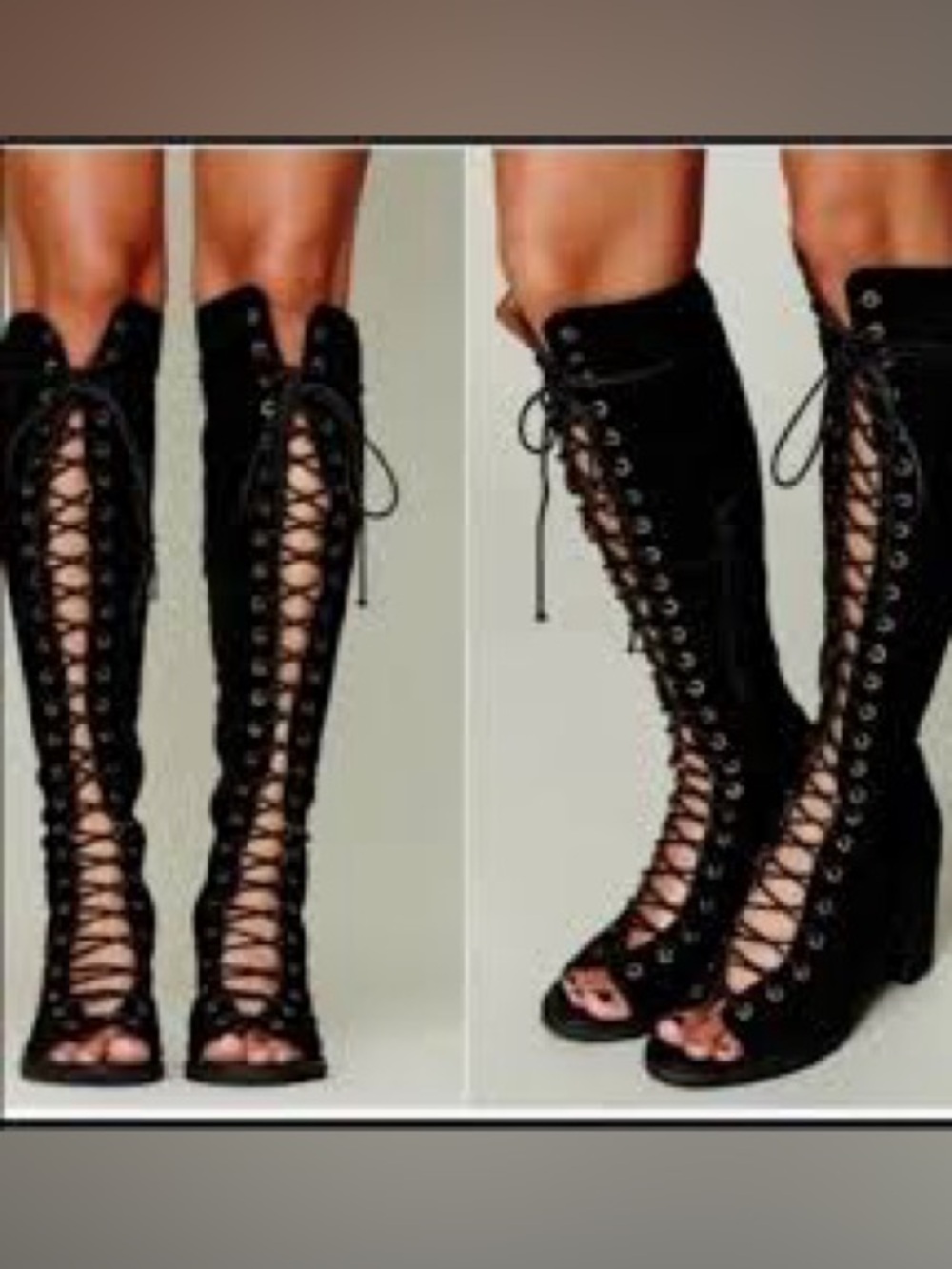 Jeffrey Campbell black suede lace-up gladiator knee-high boots SZ 7.5